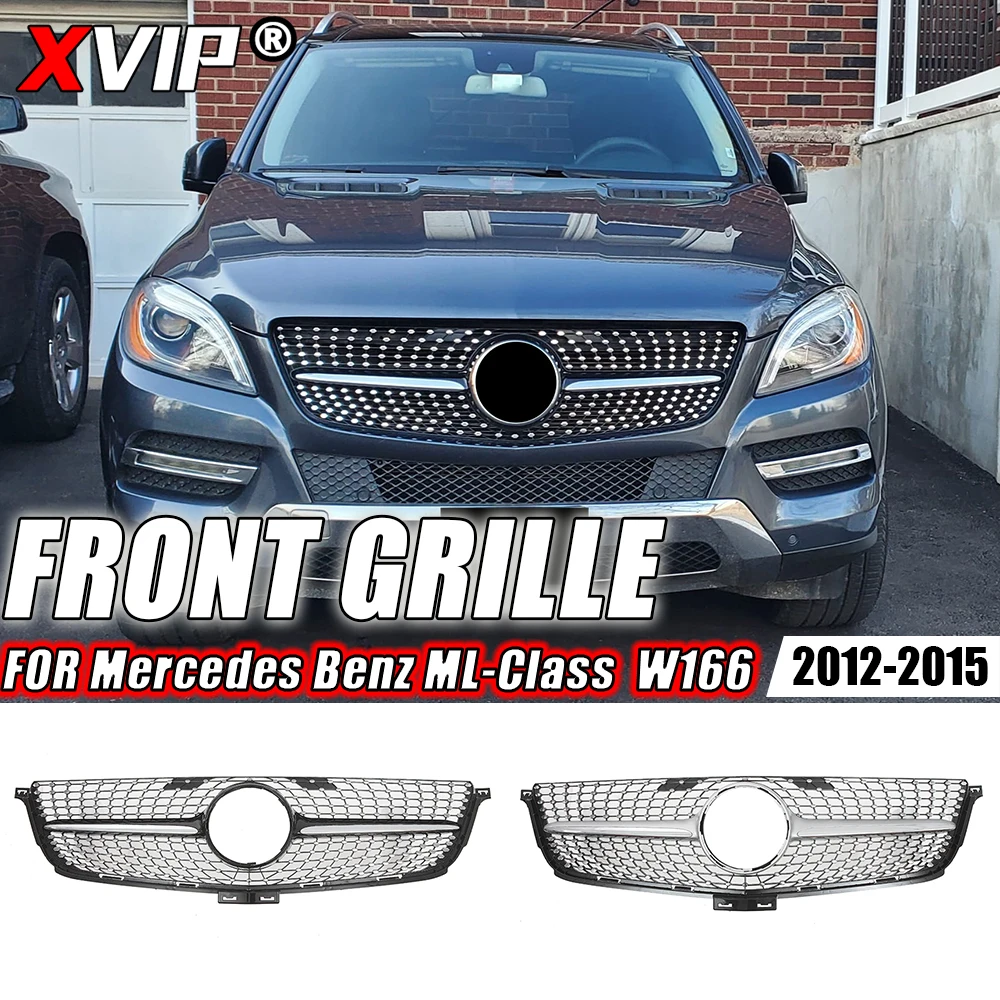 XVIP Chrome Silver GTR Style Front Racing Grille For Mercedes Benz ML-Class W166 12-15 ML350 ML550 Diamonds Style Bumper Grilles