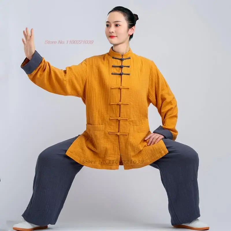 2024 chińskie kungfu tai chi odzież sztuki walki taijiquan wushu jednolite bawełniane lniane topy + spodnie zestaw tai chi ubrania do ćwiczeń