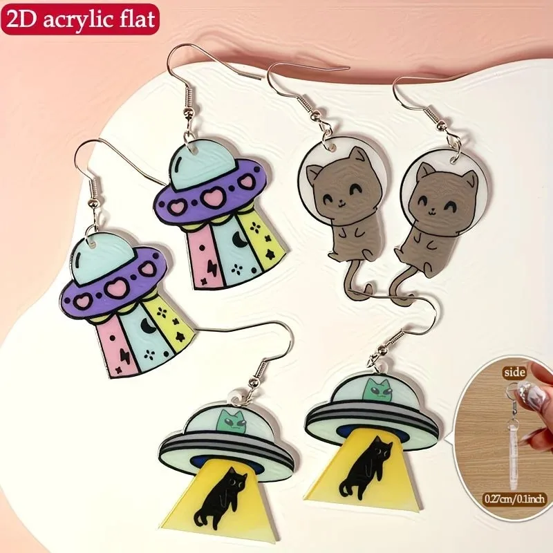 Popular Trend New Space Cat Alien Earrings European and American Exaggerated Decoration Acrylic Simple Personality Earrings Gift
