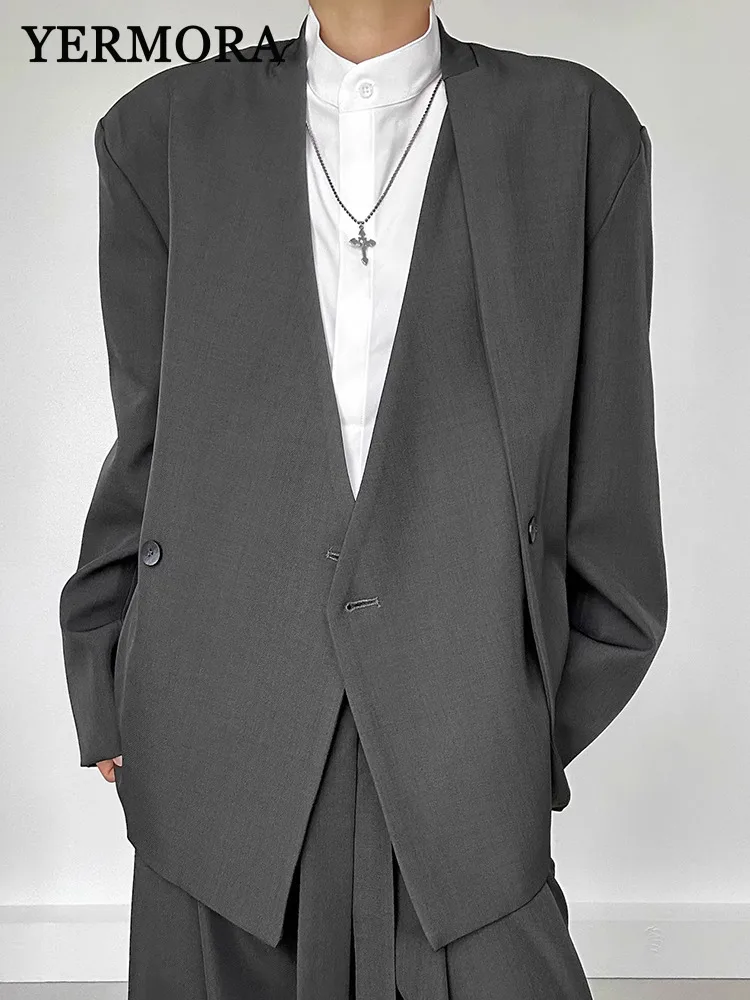 

YERMORA Gray Ribbon Bandage Brief Casual Blazer For Women V-neck Long Sleeve Loose New Jacket Fashion Tide Spring Autumn 2025