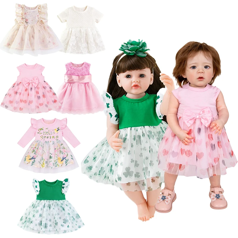 

20inch Reborn Doll Cute Princess Heart Clothes For 18-22 Inch 45-55cm Reborn Baby Doll Clothing Pink White Flower Dress Skirt