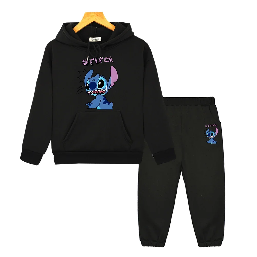 Stitch Disney Anime hoodie kids boutique clothes Casual sweatshirt Fleece Jacket disney Hooded Sets boy girl 2pcs pullover+pants