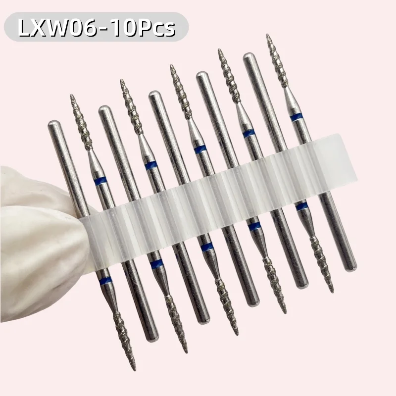 10Pcs Tornado Diamond Nail Drill Bit Fine&Medium Grit Size Manicure Cutters Rotary Burr Drill Accessories Spiral Nail Mills Tool