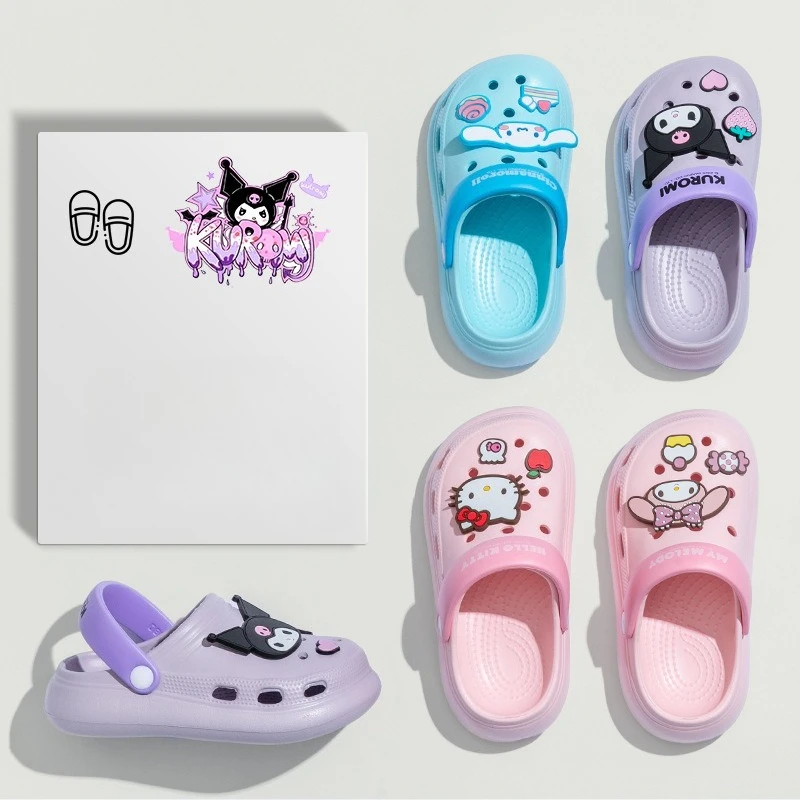 

New Sanrio HelloKitty Hole Slipper Summer Girl Cartoon Kuromi Cinnamoroll My Melody Sandals Beach Shoes Soft Bottom Home Slipper