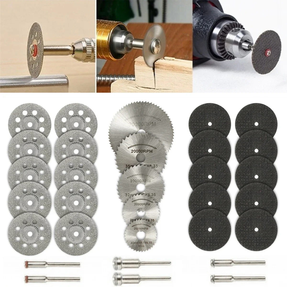 

Resin Metal Diamond Cutting Wheels Tools HSS Circular Cutting Discs Wood Stone Cutting with Mandrels for Metal Rotary Tool