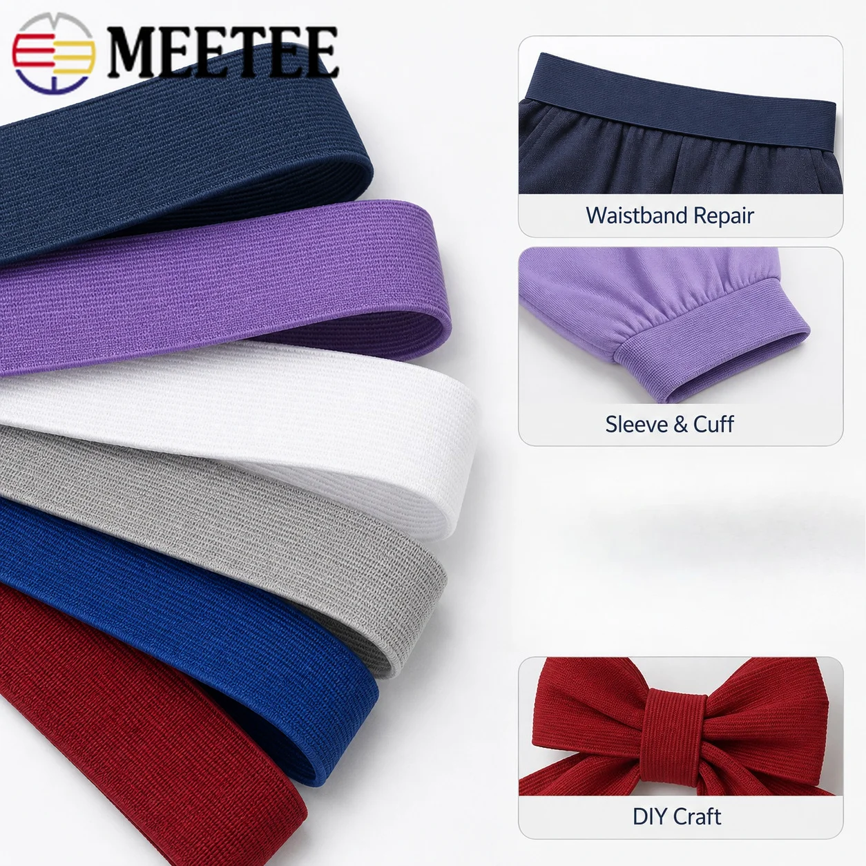 10M 20-50mm 1.2mm Elastic Band Pants Waistband Sewing Skirt Cuff Stretch Ribbon Sportswear Garment Repair DIY Craft Accessories