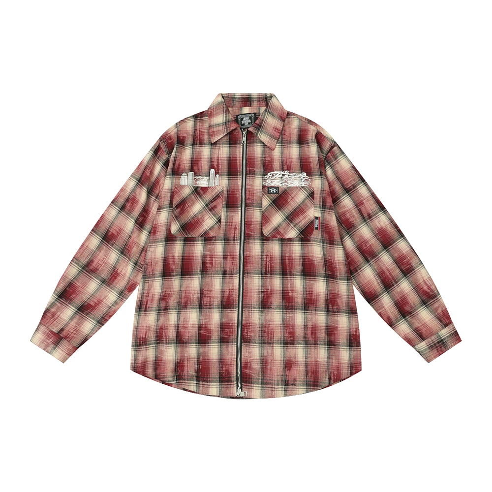 Streetwear Contrast Color Long Sleeve Plaid Shirts Jacket for Men and Women Patchwork Baggy Cotton Autumn Checkered Coat