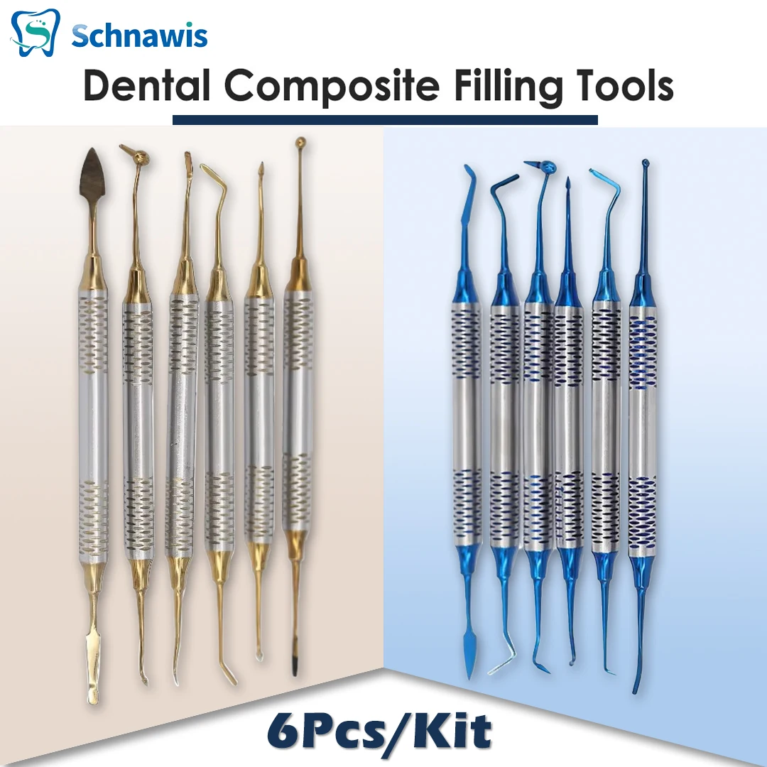 

6 шт./компл., шпатель для наполнения ортодонтической композитной смолой, инструмент для восстановления, Denspay, набор наполнителей из смолы с титановым покрытием, толстая ручка