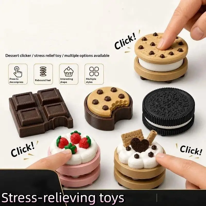 Satisfying Click Sound Dessert Shaped Fidget Clicker 3D Printed Comfort Rebound Anxiety Relief Toy Kids Adults Home Accessory