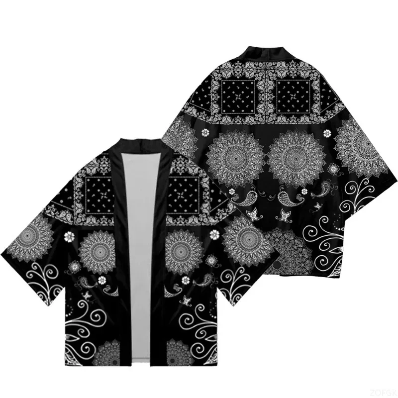 2026 New Japanese Kimono Bathrobe Fashionable Retro 3D Cashew Wave Pattern Printed Breathable Cloak Kimono