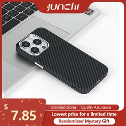 Luxury Carbon Fiber Texture Magsafe Case For iPhone 15 14pro 13 15 Pro Max Alloy Lens Frame Wireless Charging Hard Back Cover