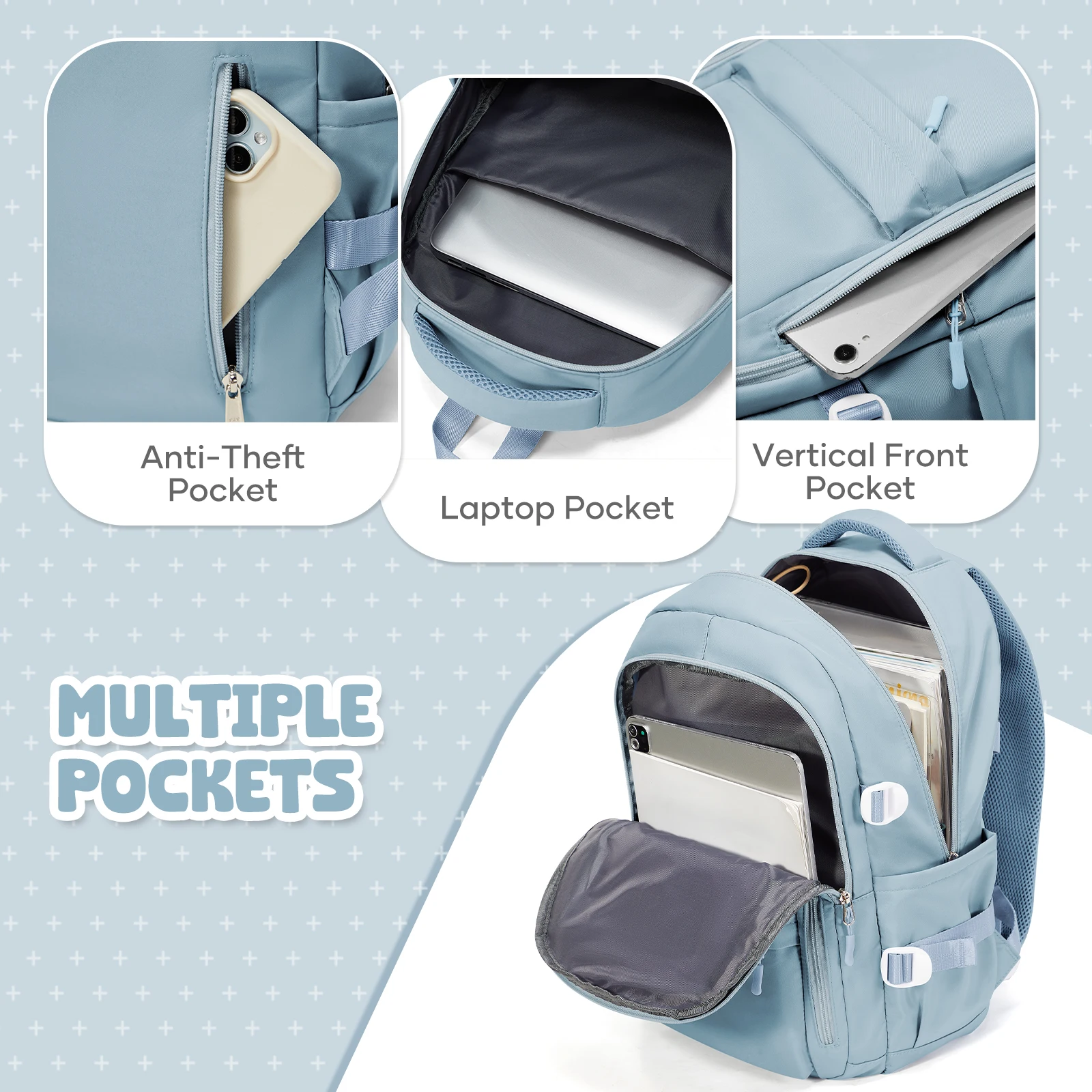 حقيبة ظهر كاجوال خفيفة الوزن للنساء والرجال، حقائب ظهر مدرسية للحرم الجامعي للأولاد والبنات، حقيبة كتب لطيفة متعددة الجيوب، حقيبة ظهر للتنقل #2