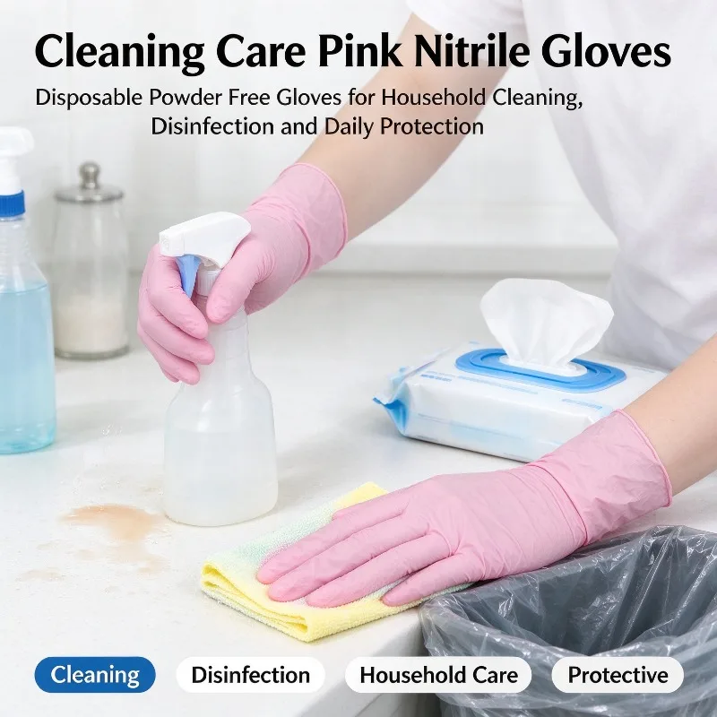 50PCS Light Pink Disposable Nitrile Gloves Household Chores DIY Crafts Home Cleaning Daily Tasks Cleaning Supplies Household Use