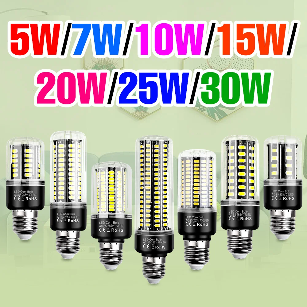 

30W LED Bulb E27/E26 Corn Lamp E14 Ceiling Lights B22 LED Chandeliers AC 85-265V No Flicker For Home Living Room Indoor Lighting