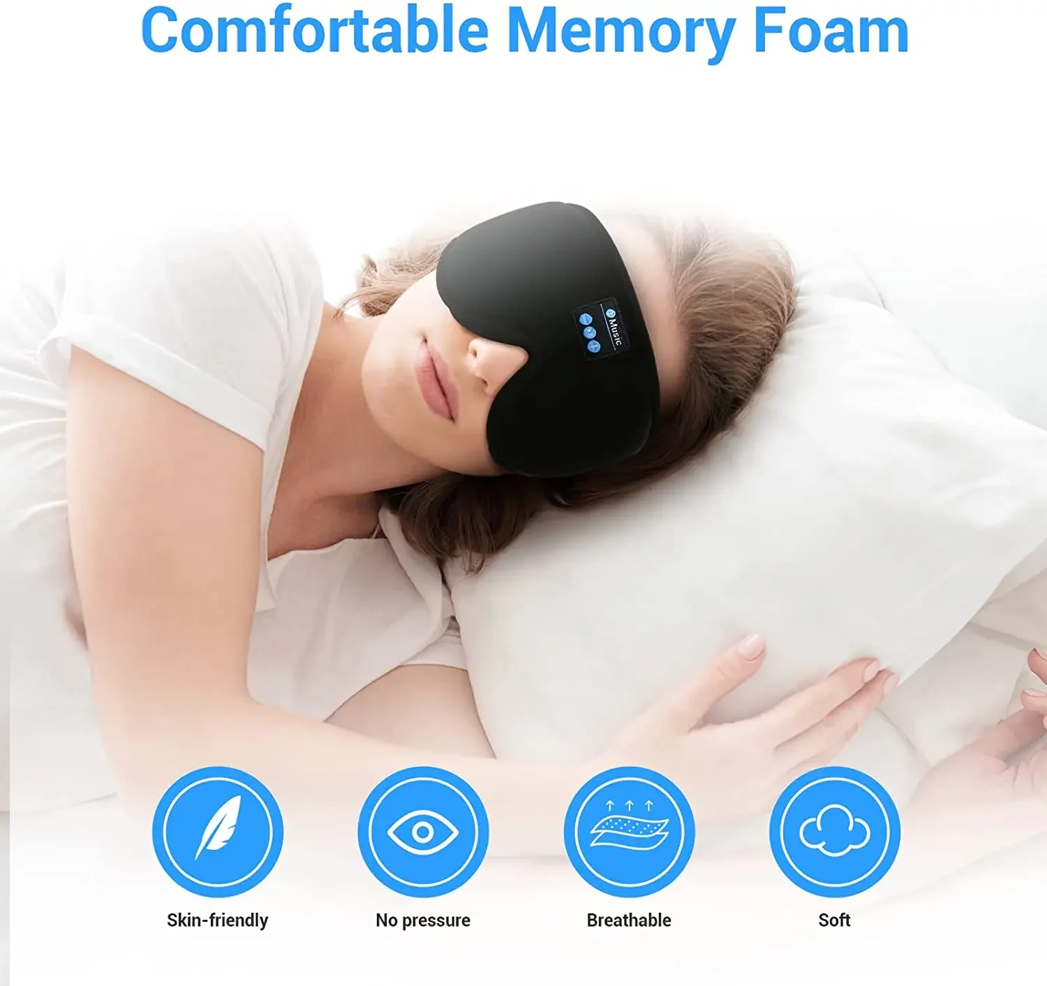 

3D Sleeping Headphones Bluetooth Eye Mask Headband Soft Elastic Comfortable Wireless Washable Music Headset for Side Sleepers