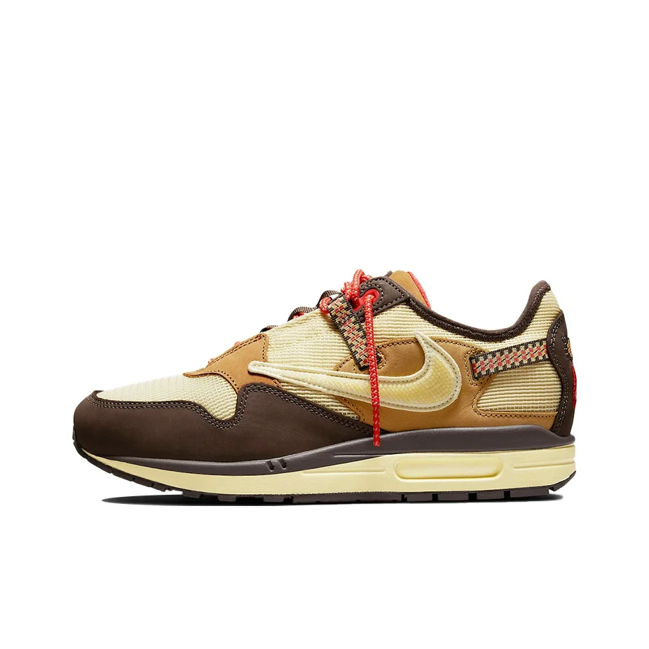 Travis Scott X Nike Air Max 1 Running Shoes Unisex Low Top Khaki/Dark Brown DO9392-200