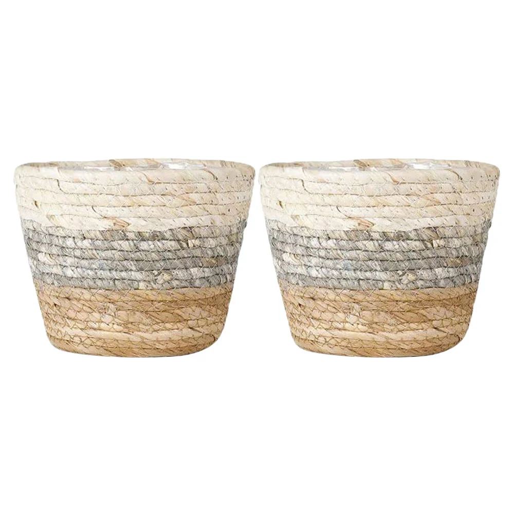 

2 Pcs Storage Basket Flower Woven Baskets Rectangular Straw Girl Plant Pots Indoor Grass Holder