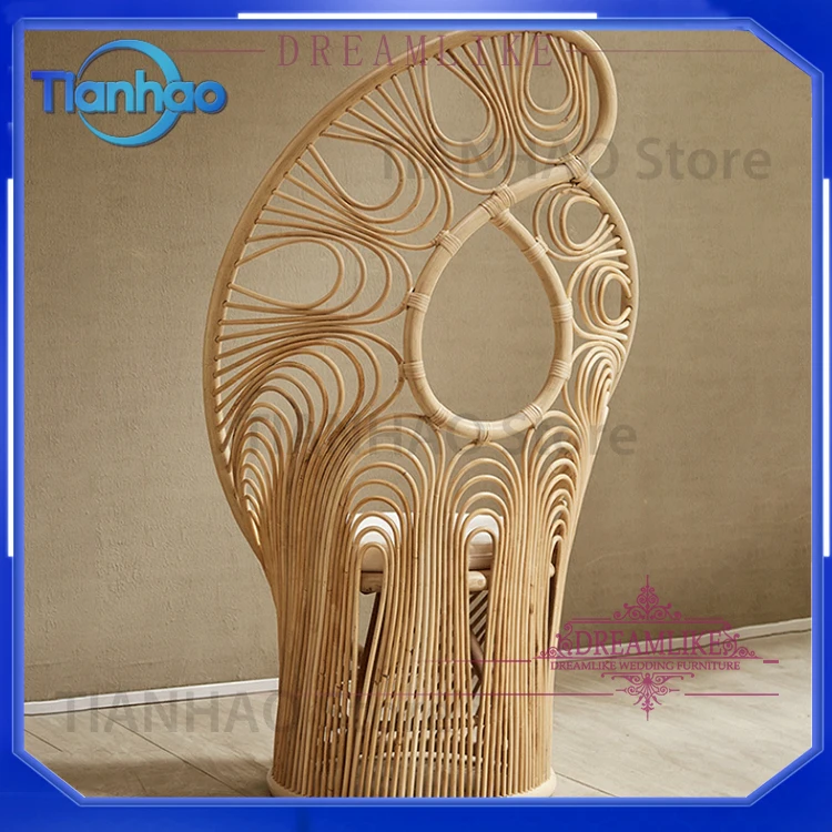 High-Back Comfortable Leisure Chair with Cushion for Hotel Garden Outdoor Use Natural Rattan Wicker Peacock Chair for Phoenix