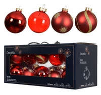 Set of 20 glass red Christmas tree baubles 5/6/7 cm