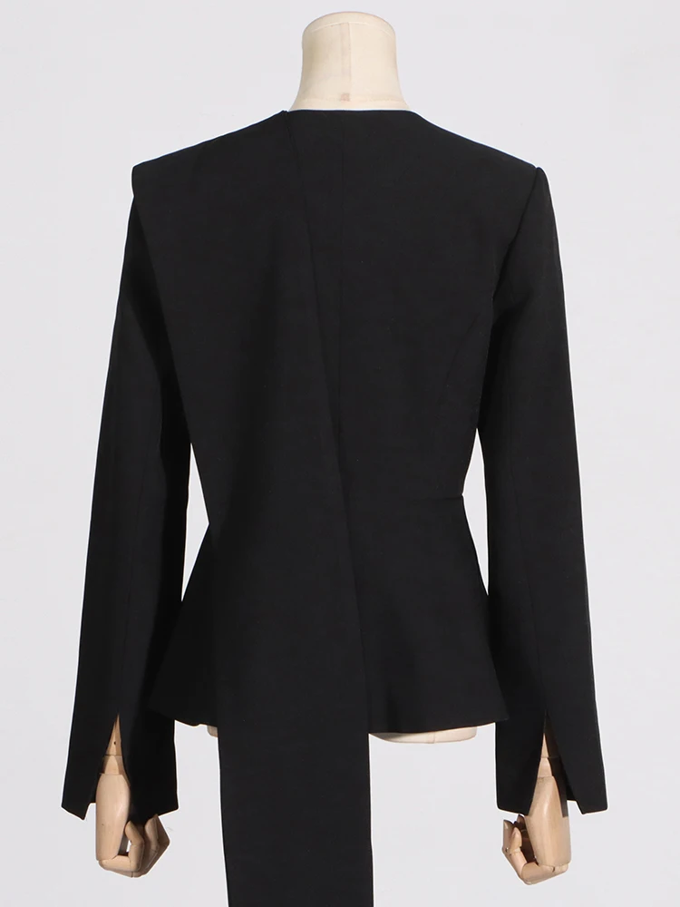 CHICEVER Asymmetrical Shawl Elegant Coat For Women O Neck Long Sleeve Temperament Solid Slimming Blazer Female Autumn Clothing