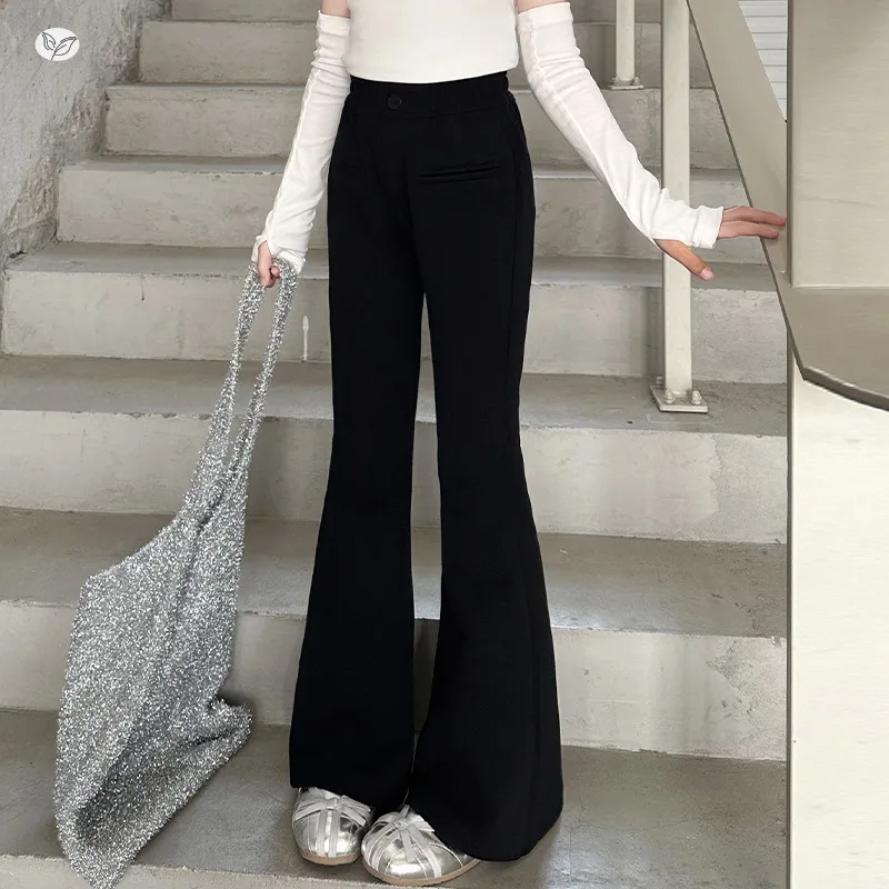 Girls' bell bottoms 2025 autumn new style girls' elastic slim fit children's micro bell pants sports pants horseshoe pants trend