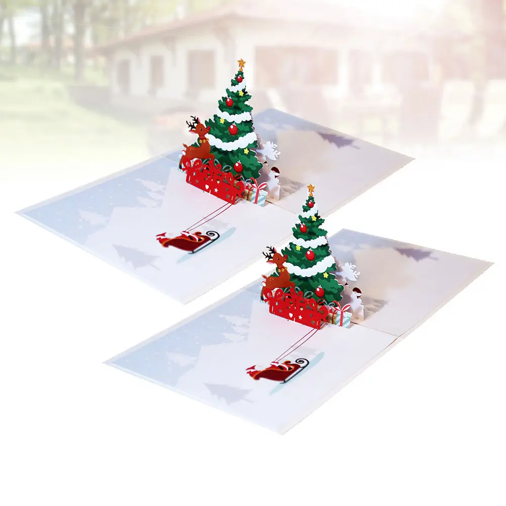 

2Pcs Premium Christmas Tree and Deer Themed Greeting Cards for Holiday Wishes Family Friends Employees Party Invitations