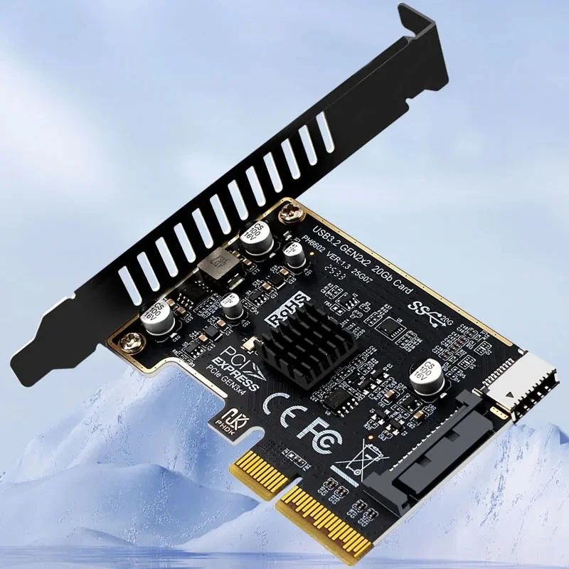 PCIE to Type-E Expansion Card PCI Express X4 to Type E USB 3.2 GEN2 20Gb Riser Board ASM3242 Chip for Desktop Front Panel Type C