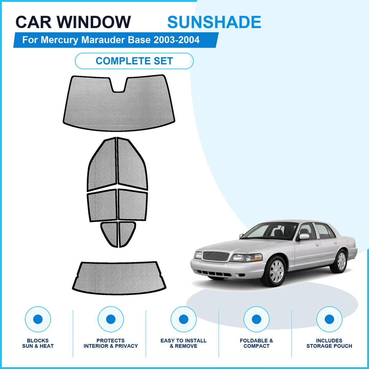 For Mercury Marauder Base 2003-2004 Custom Full Set Window Sunshades Aluminum Foil Suction Cup Anti UV Privacy