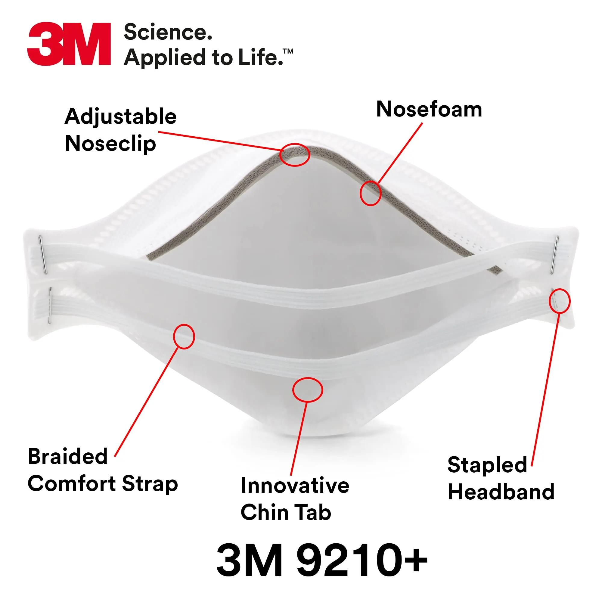 3M 9210+ Aura Particulate Respirator Disposable Mask NIOSH Stapled Flat Fold Low Profile Design Reduces Eyewear Fogging