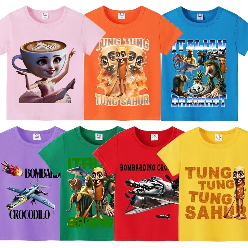

Tung Tung Sahur Cotton Clothes T-shirt Fun Cartoon Anime Figures Short Sleeve Fashion Casual Loose Tee Children's Clothing Top