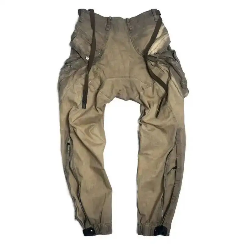 HKSH Spring Autumn Winter New Men's Tide Punk Waste Land Pockets Zipper Cargo Pants Adjustable Waist Vintage Techwear Ins HK2391