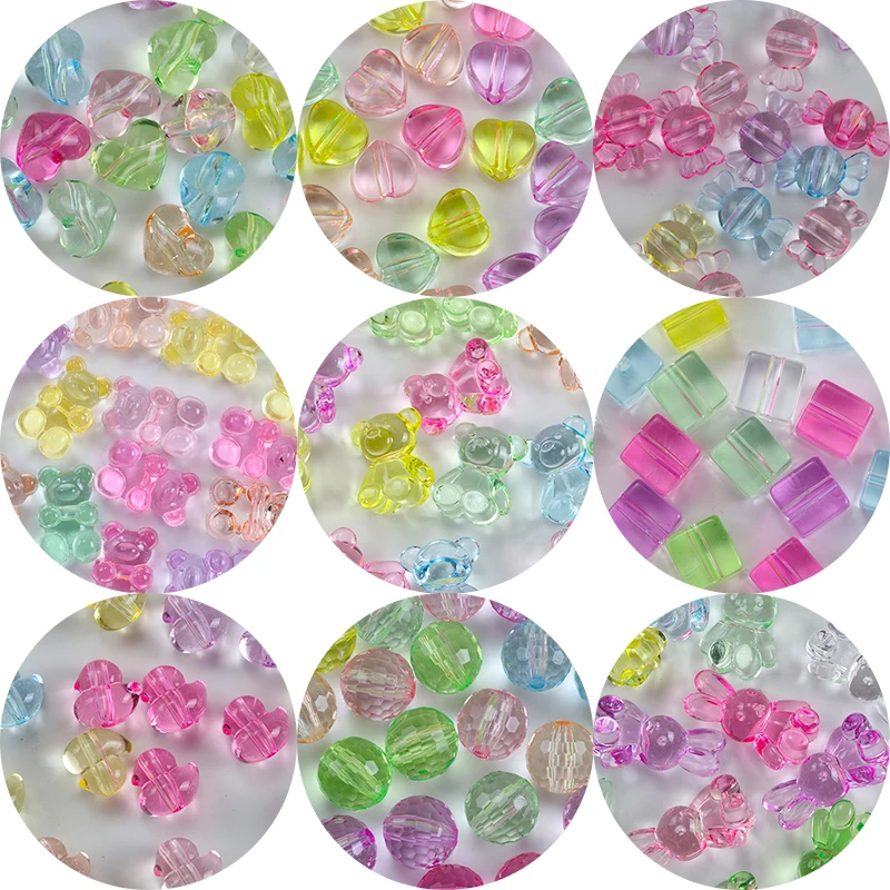 Mixed Color Transparent Acrylic Beads Bear Love Flower Loose Spacer Beads for Jewelry DIY Handmade Bracelet Necklace Accessories