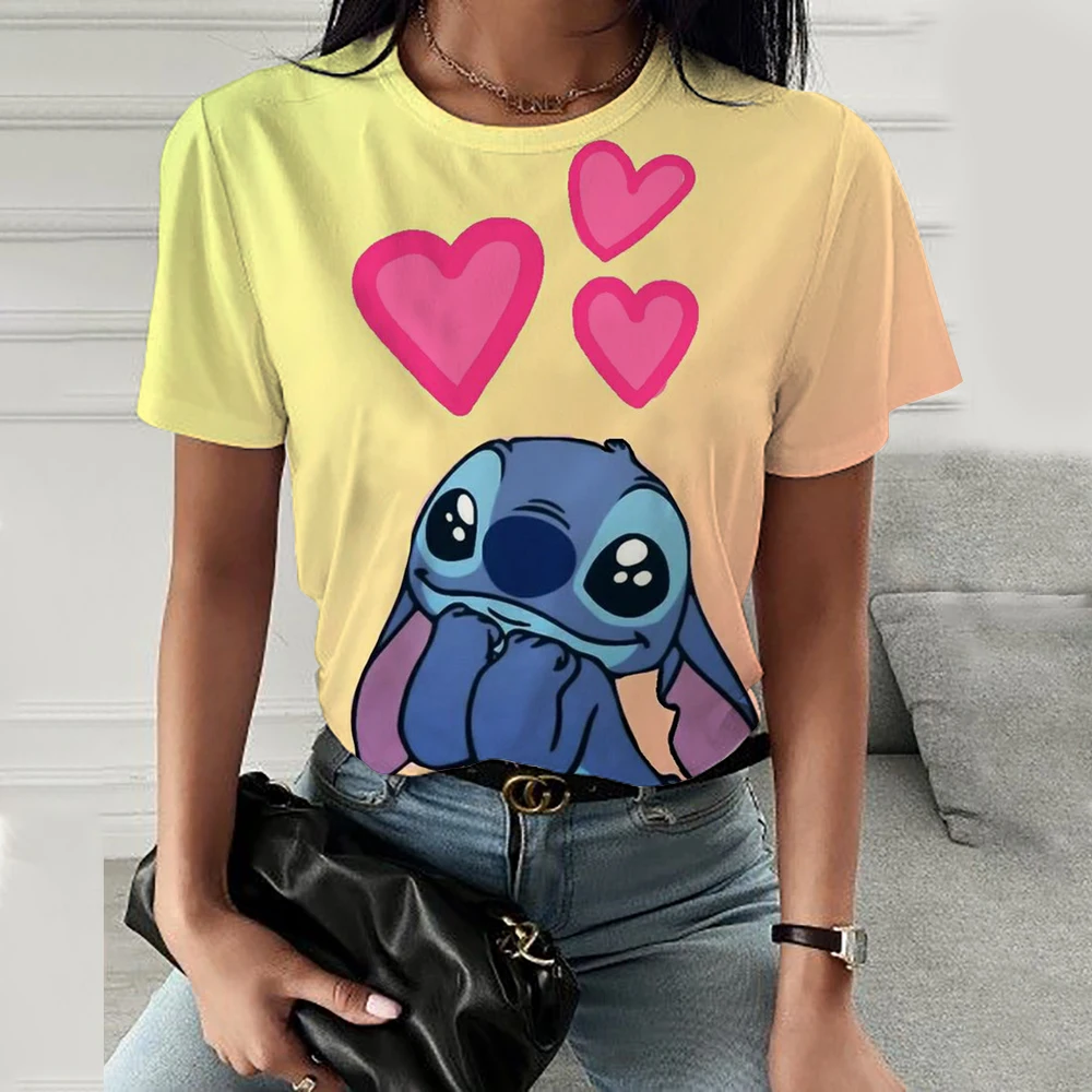 

Disney Gothic Stitch Funny Cartoon T Shirt Women Lilo Stitch T-shirt Graphic Oversized Children Hip Hop Top Tees Female Clothes
