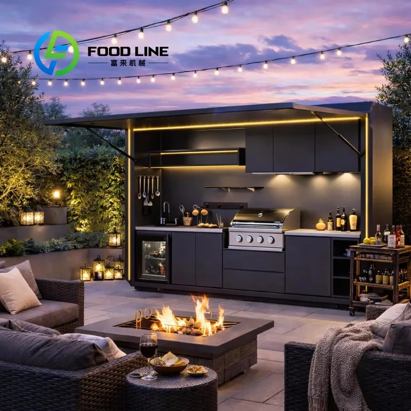 Customized Modular 304 Stainless Steel Outdoor BBQ Integrated Kitchen With Sink Grill & Pizza Oven For Backyard
