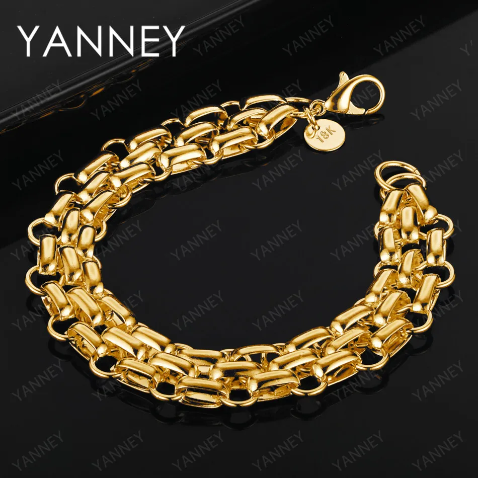 

Fashion 925 Sterling Silver 18K Gold Women 8 Inches Chain Bracelet For Charm Punk Men Party Jewelry Wholesale