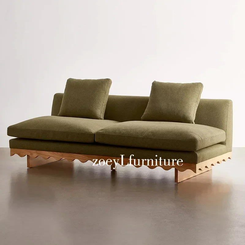

Medieval Japanese wind living room creative Nordic minimalist solid wood double three people without armrests fabric sofa