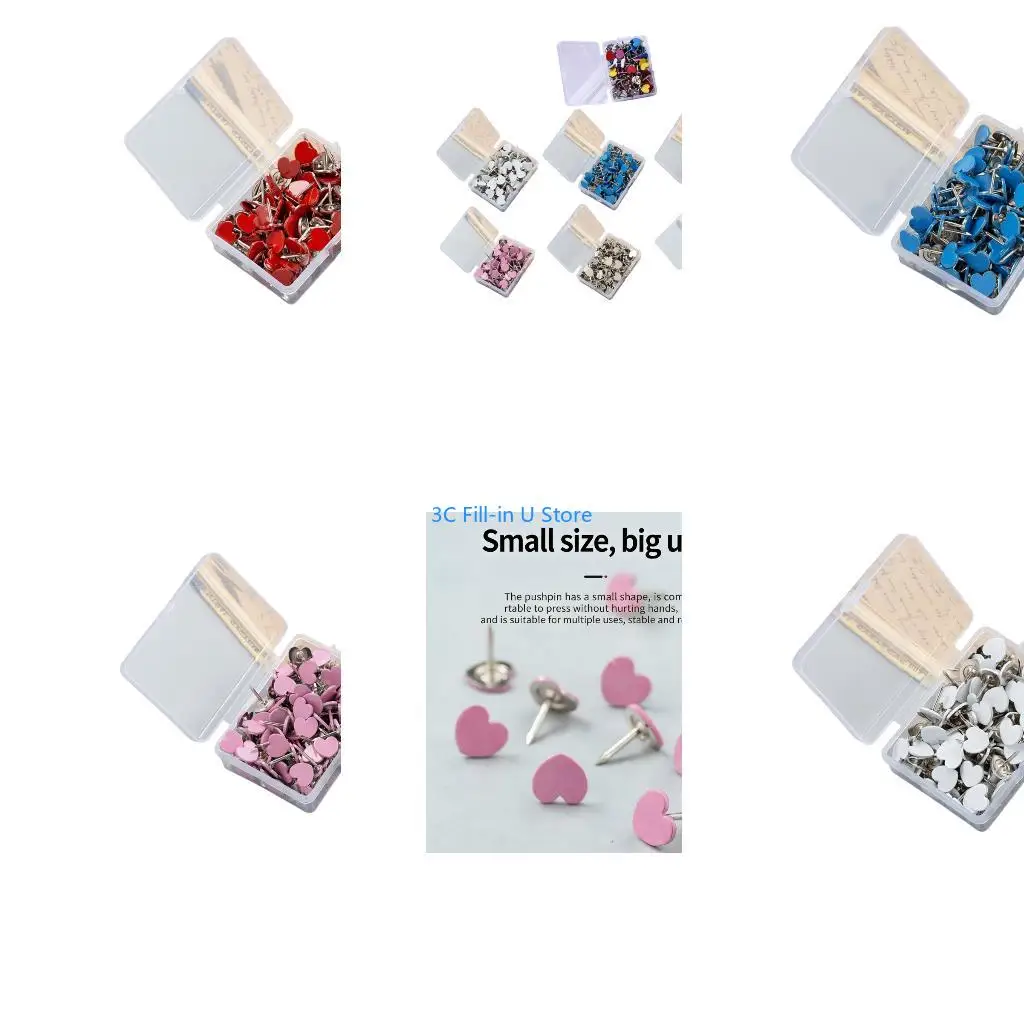 G8TA 100Pcs Heart Push Pins Metal Thumb Tacks Cork Notice Board Pins for Home Classroom Display Picture Notes Memos