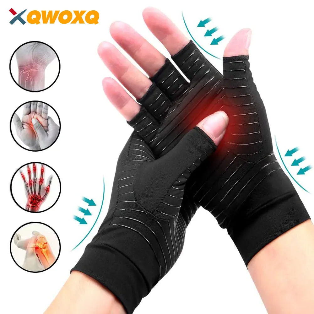 Guantes de compresión de cobre para artritis, los mejores guantes sin dedos con infusión de cobre, curación para artritis, alivio del dolor, Dolores del túnel carpiano