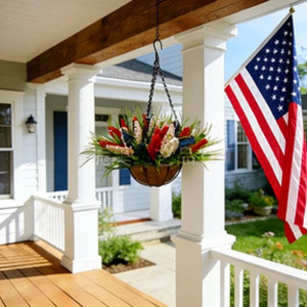 Patriotic Hanging Basket Ornament Day Outdoor Yard Decoration American Festive Garden Porch Supplies
