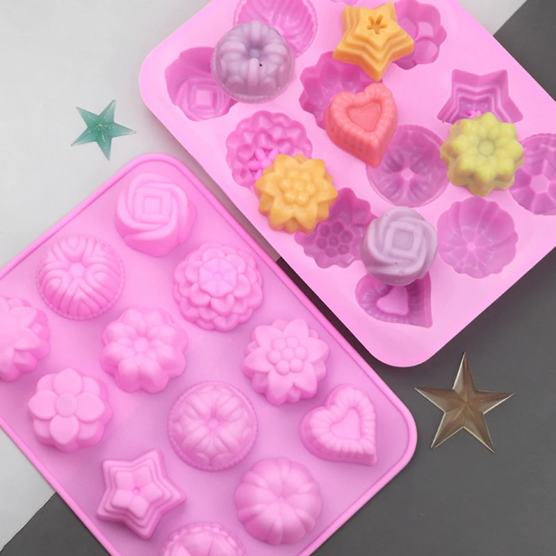 12 Flower-shaped Silicone Cake Mold Cupcake Jelly Candy Chocolate Decoration Baking Tool Moulds