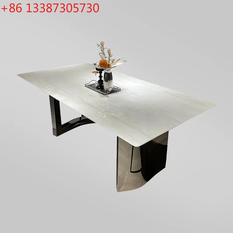 

Обеденный стол из натурального мрамора. Большой прямоугольный итальянский минималистичный стол для столовой.