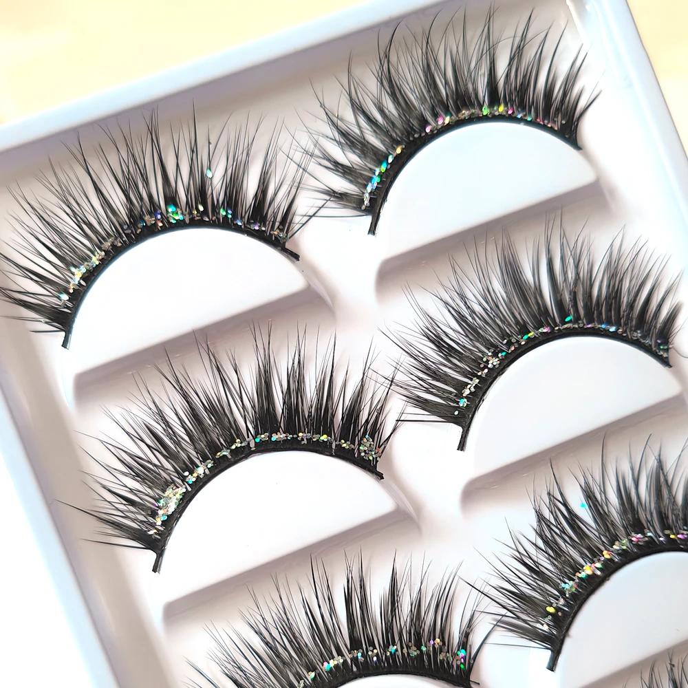 5 pares de maquiagem glitter cílios conjunto brilhante cílios festa mostrar passarela palco dramático olhando cílios extensão cosméticos