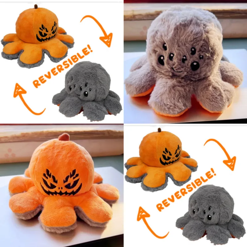 

Octopus Stuffed Fidget-Toys Surprise Double-sided Halloween Gift Flip Cute Pumpkin Doll Decoration Flip Plush Toys For Children