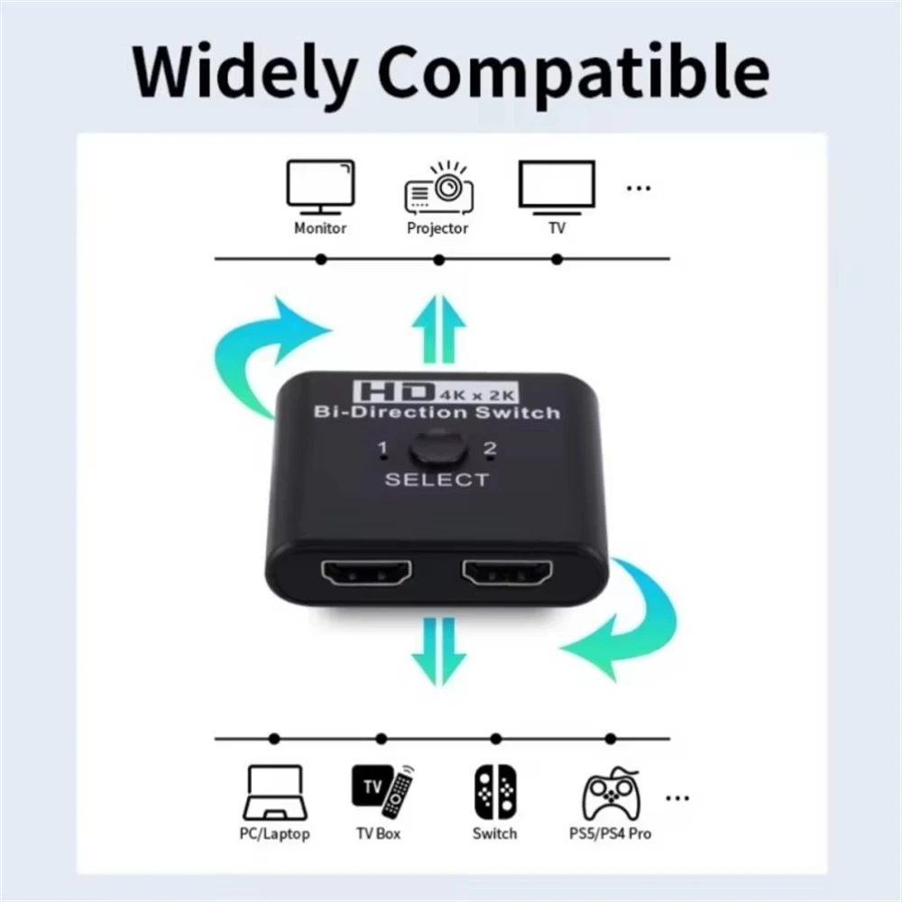 HDMI-Compatible Switch Splitter 4K X 2K Bi-Direction 1x2/2x1 HDMI-compatible Switcher 2 in1 Out for PS4 TV Box Switcher Adapter
