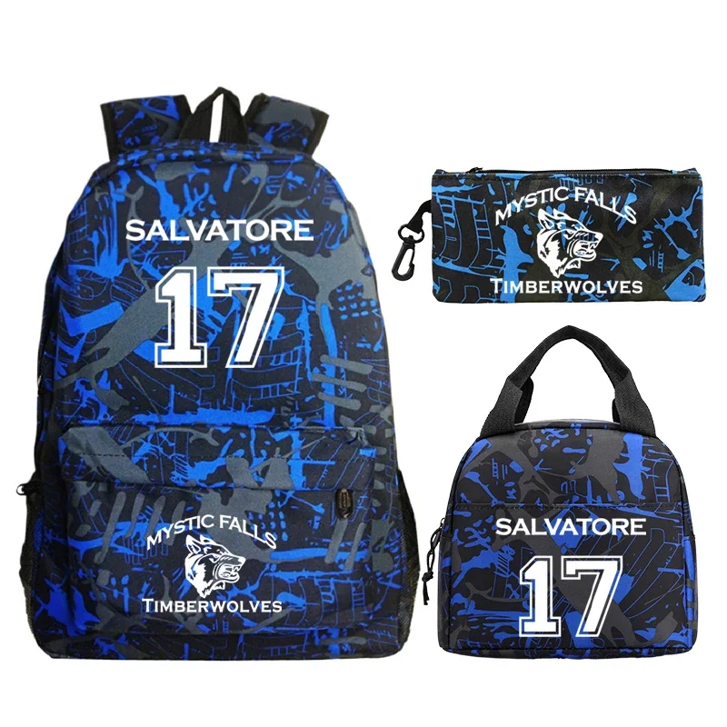 The Vampire Diaries Backpack for Boys Girls 3Pcs/set Primary Student Bookbag Large Capacity Travel Knapsack Children School Bags