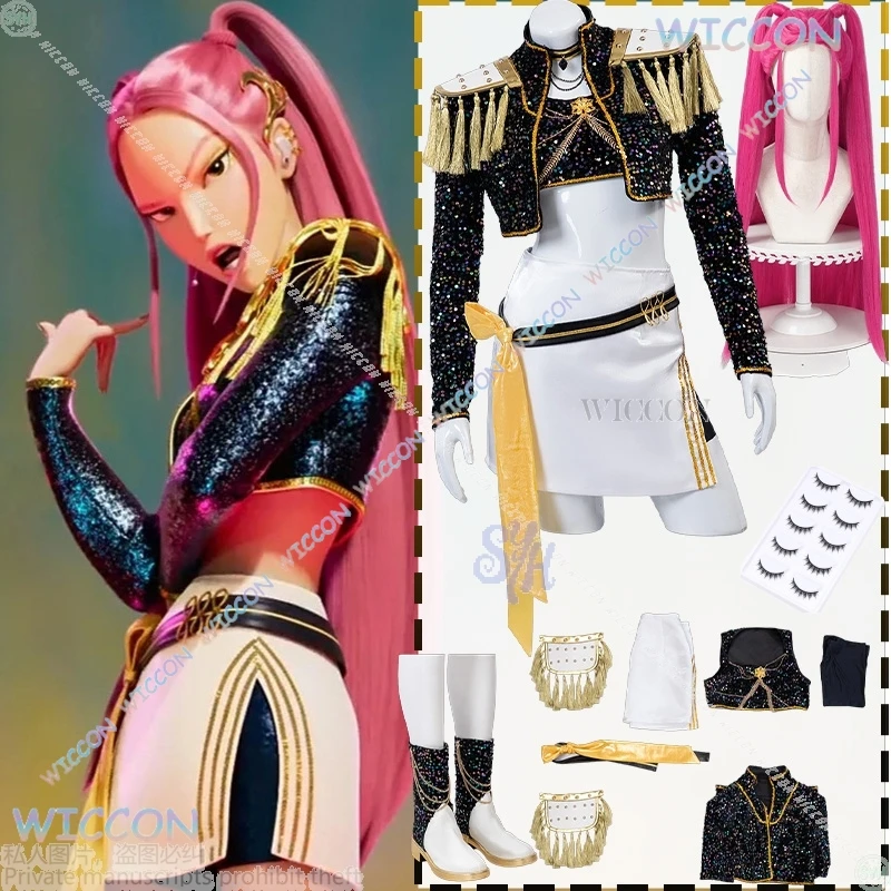 

Huntrix Mira Cosplay Kpop Demon Anime For GOLDEN Stage Uniform Black Coat White Mini Dress Kawaii Jirai Kei Girls Korea Idol Cos