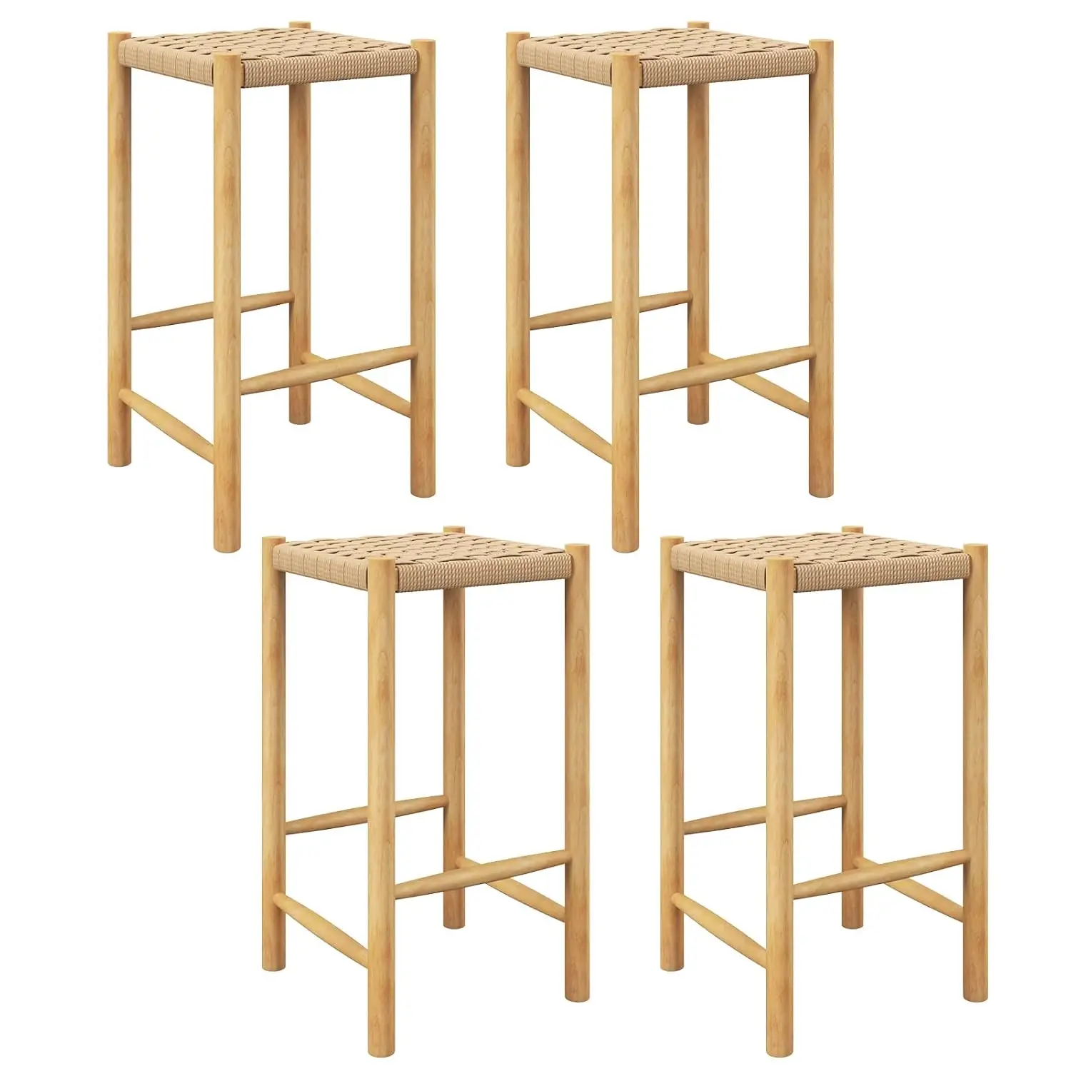 Bar Stools Set Of 4, Armless Saddle Backless Wicker Kitchen Counter Stool 26