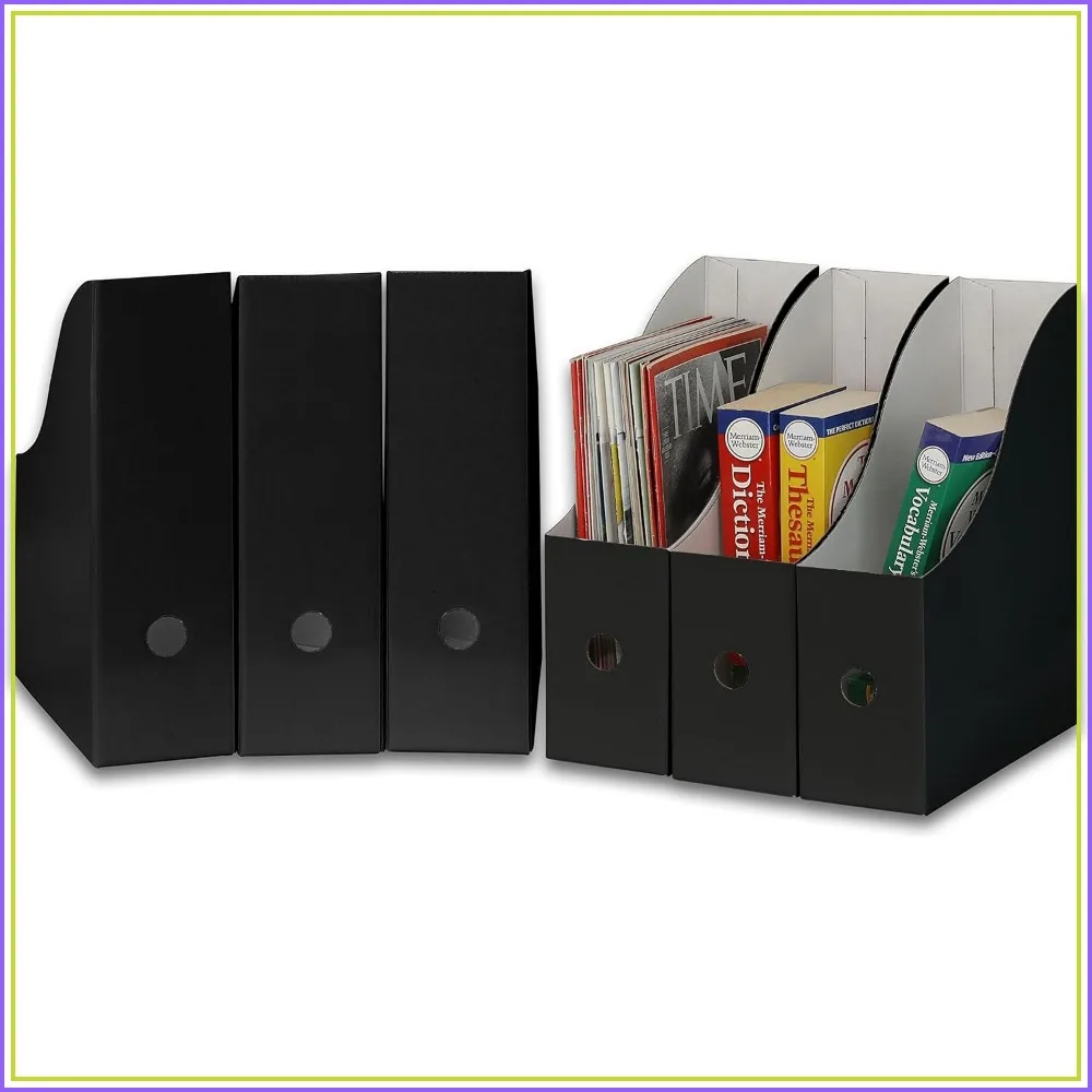 6-Pack Magazine File Holder Box, Foldable Cardboard Organizer, Black