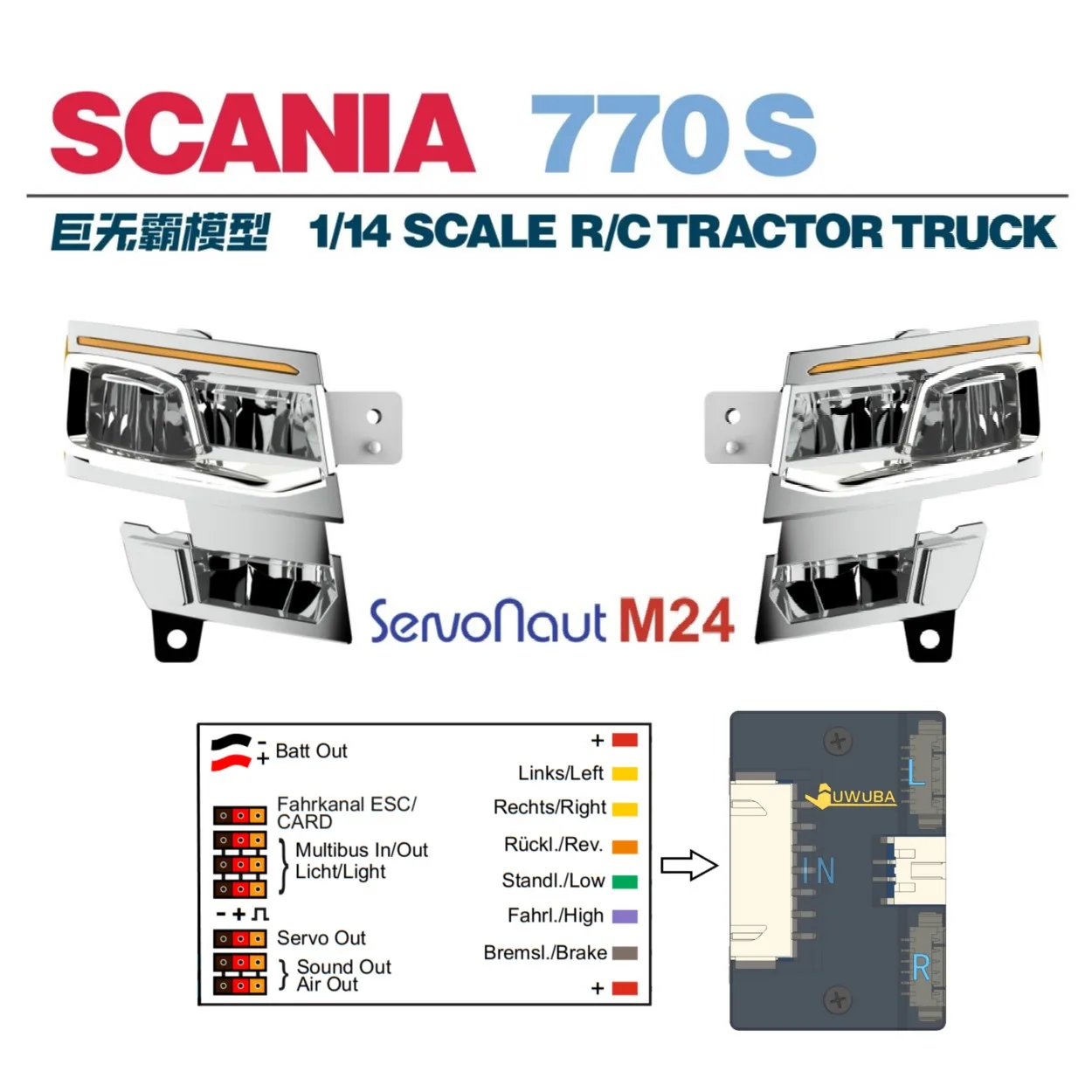 770S Led 5V Koplamp Verlichting Systeem Lamp Voor 1/14 Tamiya Rc Vrachtwagen Scania Scania 770S 8X4 56368 56371 Nooxion MFC-03 M24 Auto