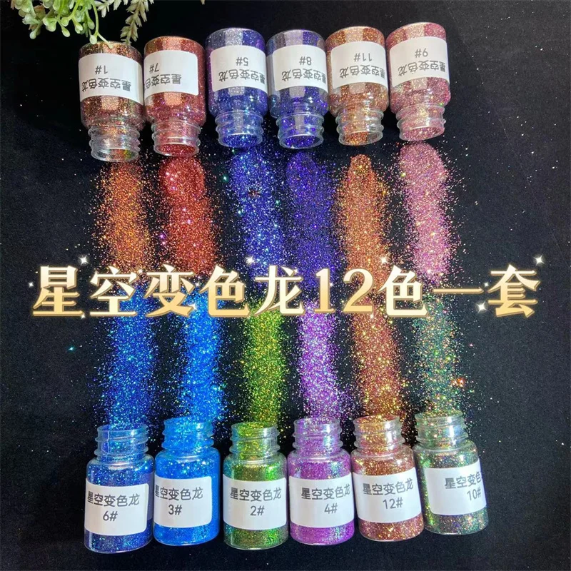 Copos de uñas camaleón iridiscente, polvo de uñas camaleón, láser holográfico, lentejuelas de colores, 12 colores, 20ML